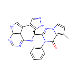 Cc1ccn2nc([C@H](C)Nc3ncnc4[nH]cc(-c5cn[nH]c5)c34)n(-c3ccccc3)c(=O)c12 ZINC000209045790