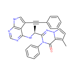 Cc1ccn2nc([C@H](C)Nc3ncnc4[nH]cc(C#Cc5ccccc5)c34)n(-c3ccccc3)c(=O)c12 ZINC000208972080