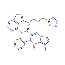 Cc1ccn2nc([C@H](C)Nc3ncnc4[nH]cc(C(=O)NCCc5cn[nH]c5)c34)n(-c3ccccc3)c(=O)c12 ZINC001772638859