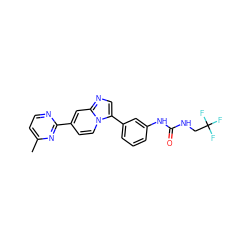 Cc1ccnc(-c2ccn3c(-c4cccc(NC(=O)NCC(F)(F)F)c4)cnc3c2)n1 ZINC000147226008