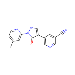 Cc1ccnc(-n2[nH]cc(-c3cncc(C#N)c3)c2=O)c1 ZINC000168052663