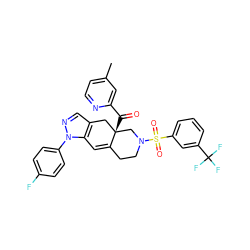 Cc1ccnc(C(=O)[C@]23Cc4cnn(-c5ccc(F)cc5)c4C=C2CCN(S(=O)(=O)c2cccc(C(F)(F)F)c2)C3)c1 ZINC000141909247