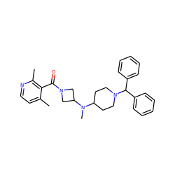 Cc1ccnc(C)c1C(=O)N1CC(N(C)C2CCN(C(c3ccccc3)c3ccccc3)CC2)C1 ZINC000040862144