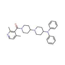 Cc1ccnc(C)c1C(=O)N1CCC(N2CCC(N(c3ccccc3)c3ccccc3)CC2)CC1 ZINC000013560304