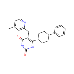 Cc1ccnc(Cc2c(=O)[nH]c(=O)[nH]c2[C@H]2CC[C@@H](c3ccccc3)CC2)c1 ZINC000254133750