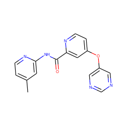 Cc1ccnc(NC(=O)c2cc(Oc3cncnc3)ccn2)c1 ZINC000167498514