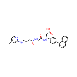 Cc1ccnc(NCCCC(=O)NCC(=O)N[C@@H](CC(=O)O)c2ccc(-c3cccc4ccccc34)cc2)c1 ZINC000003965844