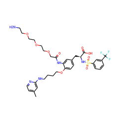 Cc1ccnc(NCCCCOc2ccc(C[C@H](NS(=O)(=O)c3cccc(C(F)(F)F)c3)C(=O)O)cc2NC(=O)COCCOCCOCCN)c1 ZINC000095536842