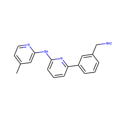 Cc1ccnc(Nc2cccc(-c3cccc(CN)c3)n2)c1 ZINC000084904192