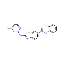 Cc1ccnc(Nc2nc3ccc(C(=O)Nc4c(C)cccc4Cl)cc3s2)c1 ZINC000013536562