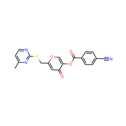 Cc1ccnc(SCc2cc(=O)c(OC(=O)c3ccc(C#N)cc3)co2)n1 ZINC000095580158