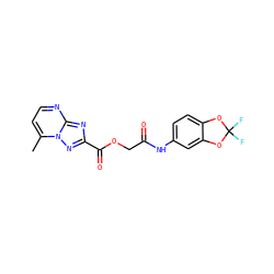 Cc1ccnc2nc(C(=O)OCC(=O)Nc3ccc4c(c3)OC(F)(F)O4)nn12 ZINC000003411671