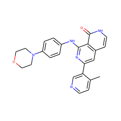 Cc1ccncc1-c1cc2cc[nH]c(=O)c2c(Nc2ccc(N3CCOCC3)cc2)n1 ZINC000096174448