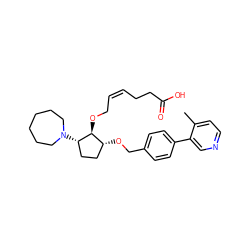 Cc1ccncc1-c1ccc(CO[C@@H]2CC[C@H](N3CCCCCC3)[C@H]2OC/C=C\CCC(=O)O)cc1 ZINC000027760566