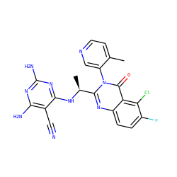 Cc1ccncc1-n1c([C@H](C)Nc2nc(N)nc(N)c2C#N)nc2ccc(F)c(Cl)c2c1=O ZINC000220855708