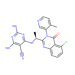 Cc1ccncc1-n1c([C@H](C)Nc2nc(N)nc(N)c2C#N)nc2cccc(Cl)c2c1=O ZINC000220853579