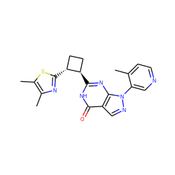 Cc1ccncc1-n1ncc2c(=O)[nH]c([C@@H]3CC[C@H]3c3nc(C)c(C)s3)nc21 ZINC000145046127