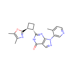 Cc1ccncc1-n1ncc2c(=O)[nH]c([C@H]3CC[C@@H]3c3nc(C)c(C)o3)nc21 ZINC000145066911