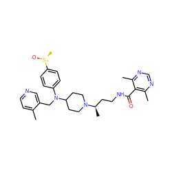 Cc1ccncc1CN(c1ccc([S@+](C)[O-])cc1)C1CCN([C@H](C)CCNC(=O)c2c(C)ncnc2C)CC1 ZINC000082155317