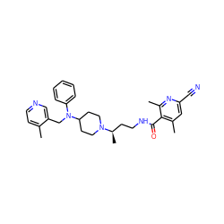 Cc1ccncc1CN(c1ccccc1)C1CCN([C@H](C)CCNC(=O)c2c(C)cc(C#N)nc2C)CC1 ZINC000082155324