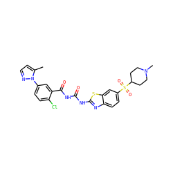 Cc1ccnn1-c1ccc(Cl)c(C(=O)NC(=O)Nc2nc3ccc(S(=O)(=O)C4CCN(C)CC4)cc3s2)c1 ZINC000299830944