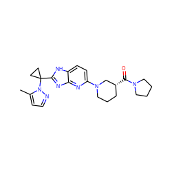 Cc1ccnn1C1(c2nc3nc(N4CCC[C@@H](C(=O)N5CCCC5)C4)ccc3[nH]2)CC1 ZINC000221404076