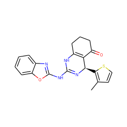 Cc1ccsc1[C@H]1N=C(Nc2nc3ccccc3o2)NC2=C1C(=O)CCC2 ZINC000139364223