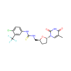 Cc1cn([C@@H]2CC[C@@H](CNC(=S)Nc3ccc(Cl)c(C(F)(F)F)c3)O2)c(=O)[nH]c1=O ZINC000028864857