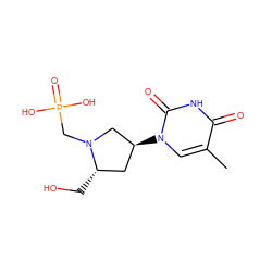 Cc1cn([C@H]2C[C@H](CO)N(CP(=O)(O)O)C2)c(=O)[nH]c1=O ZINC000045368086