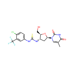 Cc1cn([C@H]2C[C@H](NC(=S)Nc3ccc(Cl)c(C(F)(F)F)c3)[C@@H](CO)O2)c(=O)[nH]c1=O ZINC000049115831