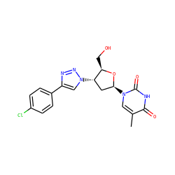 Cc1cn([C@H]2C[C@H](n3cc(-c4ccc(Cl)cc4)nn3)[C@@H](CO)O2)c(=O)[nH]c1=O ZINC000049067625