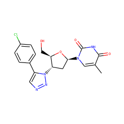 Cc1cn([C@H]2C[C@H](n3nncc3-c3ccc(Cl)cc3)[C@@H](CO)O2)c(=O)[nH]c1=O ZINC000049115603