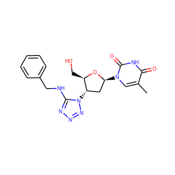 Cc1cn([C@H]2C[C@H](n3nnnc3NCc3ccccc3)[C@@H](CO)O2)c(=O)[nH]c1=O ZINC000073198743