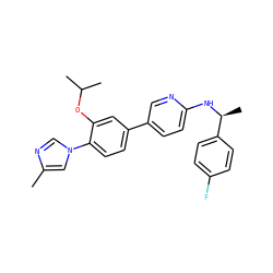 Cc1cn(-c2ccc(-c3ccc(N[C@@H](C)c4ccc(F)cc4)nc3)cc2OC(C)C)cn1 ZINC000072176321