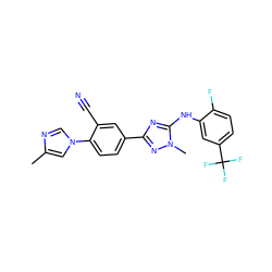 Cc1cn(-c2ccc(-c3nc(Nc4cc(C(F)(F)F)ccc4F)n(C)n3)cc2C#N)cn1 ZINC000141836356