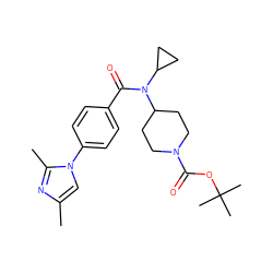 Cc1cn(-c2ccc(C(=O)N(C3CC3)C3CCN(C(=O)OC(C)(C)C)CC3)cc2)c(C)n1 ZINC001772653490