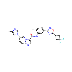 Cc1cn(-c2ccc3ncc(C(=O)Nc4cc(-c5noc(C6CC(F)(F)C6)n5)ccc4C)n3c2)cn1 ZINC000206121068