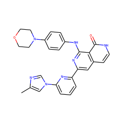 Cc1cn(-c2cccc(-c3cc4cc[nH]c(=O)c4c(Nc4ccc(N5CCOCC5)cc4)n3)n2)cn1 ZINC000096174456