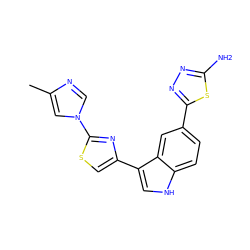 Cc1cn(-c2nc(-c3c[nH]c4ccc(-c5nnc(N)s5)cc34)cs2)cn1 ZINC000145417054