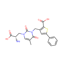 Cc1cn(C[C@H](N)C(=O)O)c(=O)n(Cc2cc(-c3ccccc3)sc2C(=O)O)c1=O ZINC000035324127