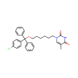 Cc1cn(CCCCCCOC(c2ccccc2)(c2ccccc2)c2ccc(Cl)cc2)c(=O)[nH]c1=O ZINC000035080025