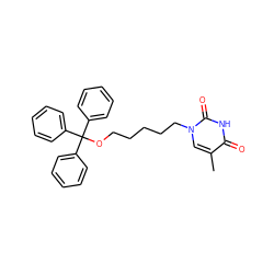 Cc1cn(CCCCCOC(c2ccccc2)(c2ccccc2)c2ccccc2)c(=O)[nH]c1=O ZINC000035079993