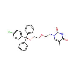 Cc1cn(CCOCCOC(c2ccccc2)(c2ccccc2)c2ccc(Cl)cc2)c(=O)[nH]c1=O ZINC000035080004