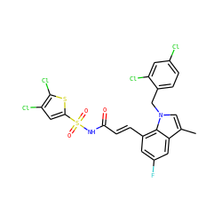 Cc1cn(Cc2ccc(Cl)cc2Cl)c2c(/C=C/C(=O)NS(=O)(=O)c3cc(Cl)c(Cl)s3)cc(F)cc12 ZINC000014210438