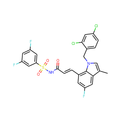 Cc1cn(Cc2ccc(Cl)cc2Cl)c2c(/C=C/C(=O)NS(=O)(=O)c3cc(F)cc(F)c3)cc(F)cc12 ZINC000049670152