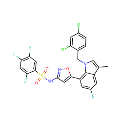 Cc1cn(Cc2ccc(Cl)cc2Cl)c2c(-c3cc(NS(=O)(=O)c4cc(F)c(F)cc4F)no3)cc(F)cc12 ZINC000049775484