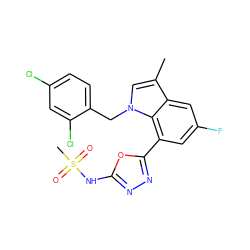 Cc1cn(Cc2ccc(Cl)cc2Cl)c2c(-c3nnc(NS(C)(=O)=O)o3)cc(F)cc12 ZINC000049053291