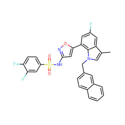 Cc1cn(Cc2ccc3ccccc3c2)c2c(-c3cc(NS(=O)(=O)c4ccc(F)c(F)c4)no3)cc(F)cc12 ZINC000049774687