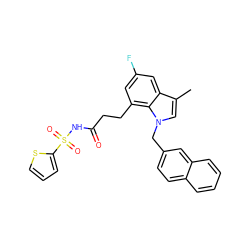 Cc1cn(Cc2ccc3ccccc3c2)c2c(CCC(=O)NS(=O)(=O)c3cccs3)cc(F)cc12 ZINC000045320078