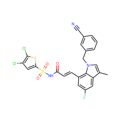 Cc1cn(Cc2cccc(C#N)c2)c2c(/C=C/C(=O)NS(=O)(=O)c3cc(Cl)c(Cl)s3)cc(F)cc12 ZINC000049670154